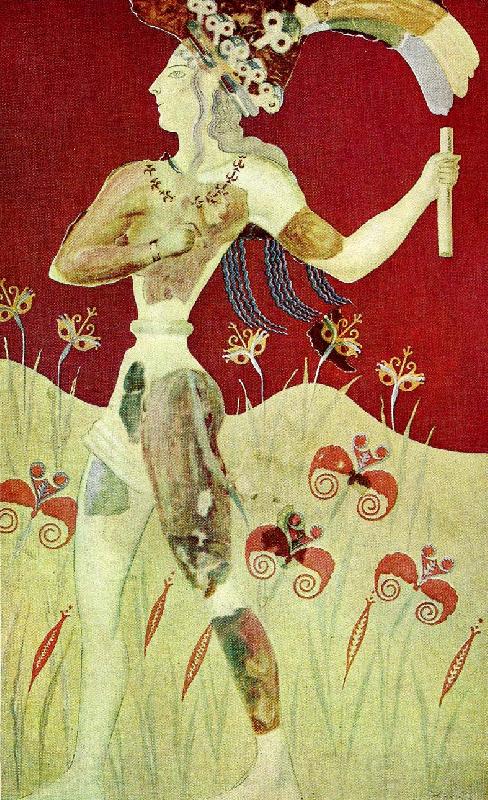 unknow artist kretensisk yngling med liljekrona, vaggmalning i knossos France oil painting art